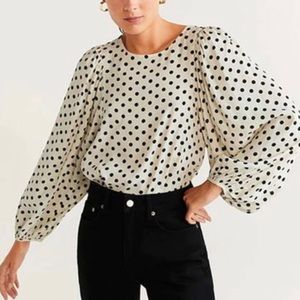 MANGO Off-White Polka Dot Volume Dolman Top